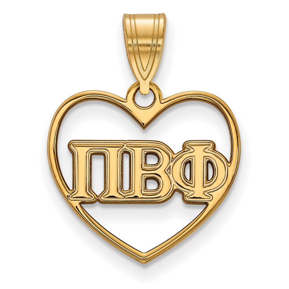 14K Plated Silver Pi Beta Phi Heart Greek Letters Pendant, Item P27101 by The Black Bow Jewelry Co.