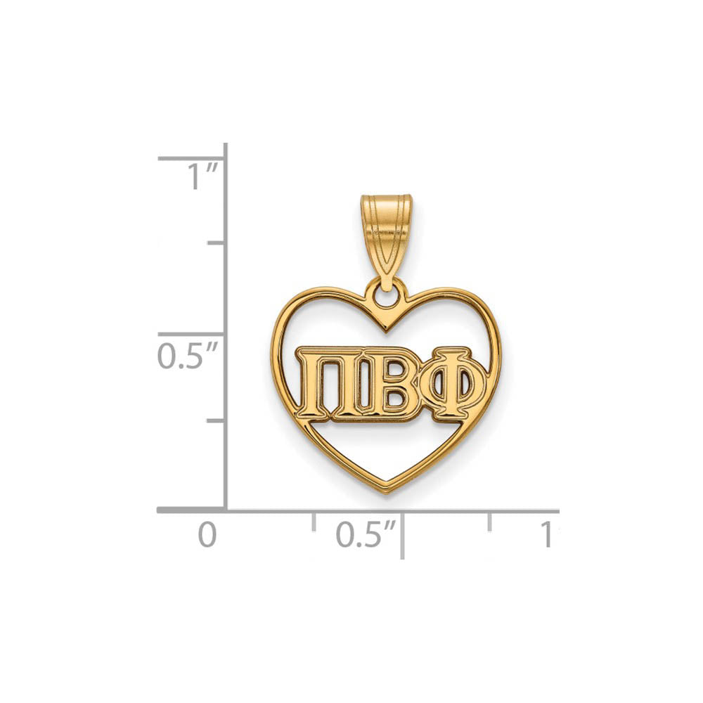 Alternate view of the 14K Plated Silver Pi Beta Phi Heart Greek Letters Pendant by The Black Bow Jewelry Co.
