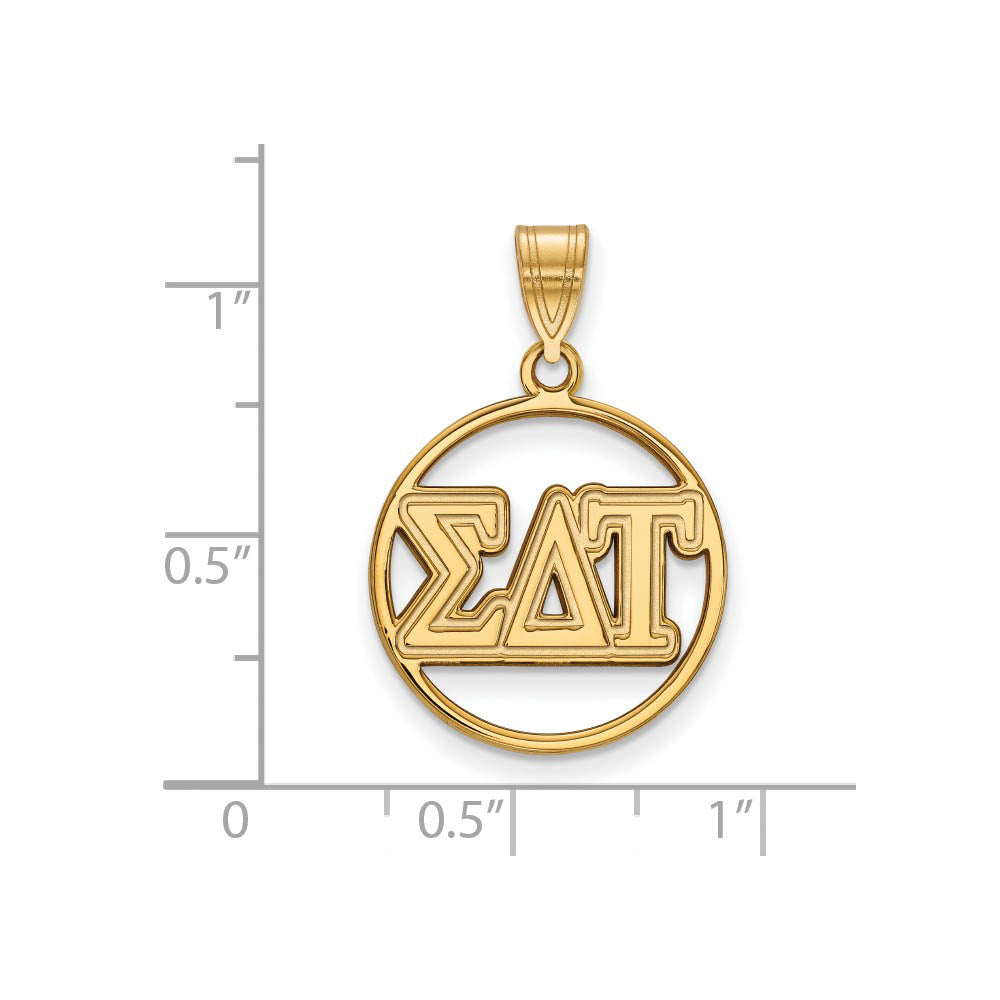 Alternate view of the 14K Plated Silver Sigma Delta Tau Medium Circle Greek Letters Pendant by The Black Bow Jewelry Co.