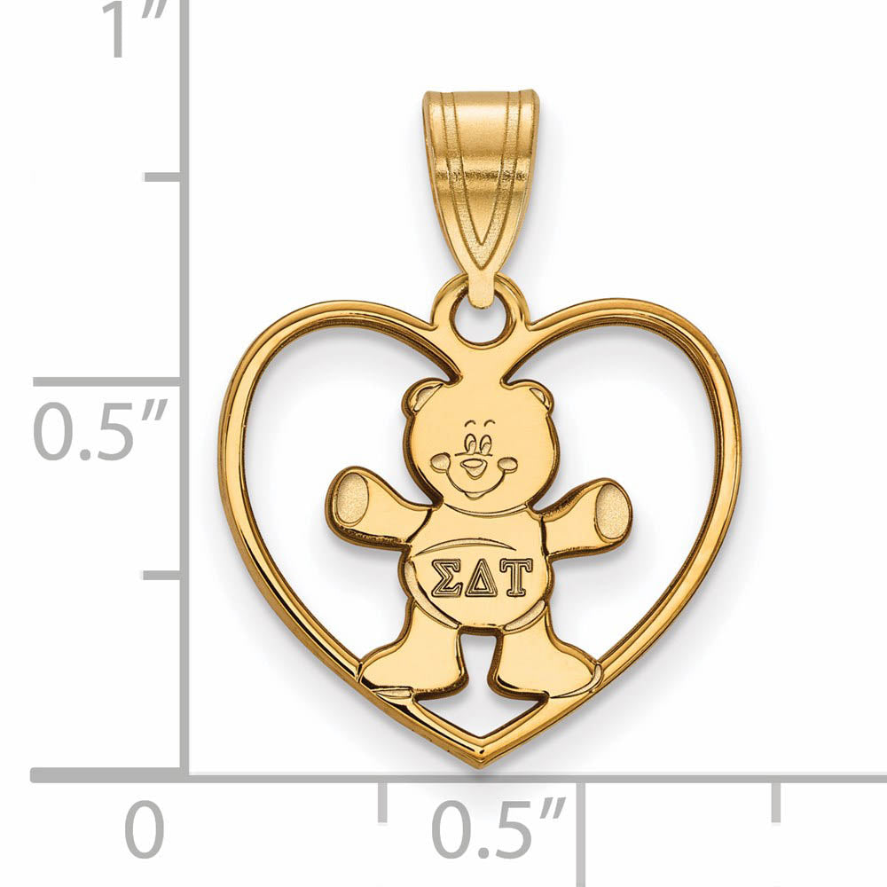 Alternate view of the 14K Plated Silver Sigma Delta Tau Heart Pendant by The Black Bow Jewelry Co.