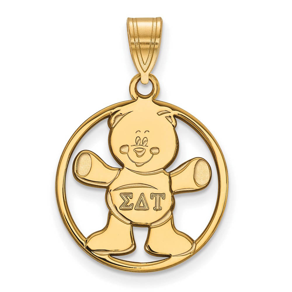 14K Plated Silver Sigma Delta Tau Medium Circle Pendant, Item P27117 by The Black Bow Jewelry Co.