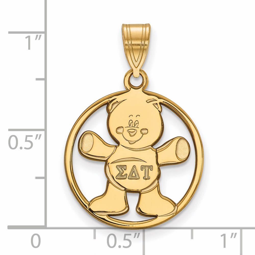 Alternate view of the 14K Plated Silver Sigma Delta Tau Medium Circle Pendant by The Black Bow Jewelry Co.