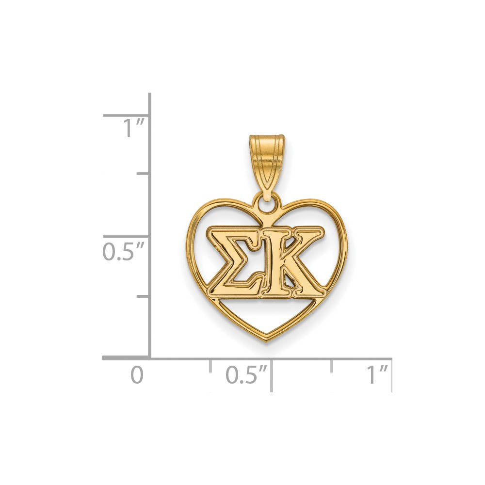 Alternate view of the 14K Plated Silver Sigma Kappa Heart Greek Letters Pendant by The Black Bow Jewelry Co.