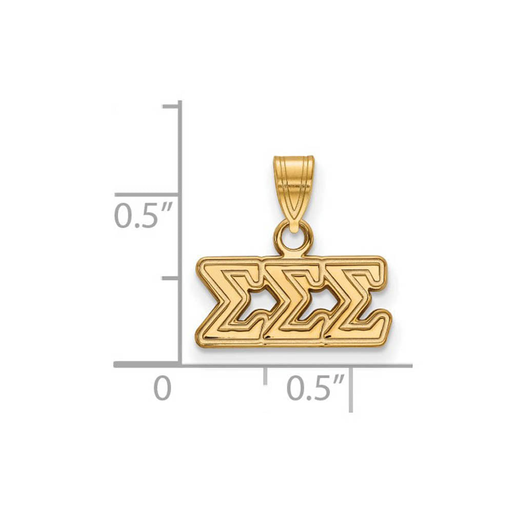 Alternate view of the 14K Plated Silver Sigma Sigma Sigma Small Greek Letters Pendant by The Black Bow Jewelry Co.