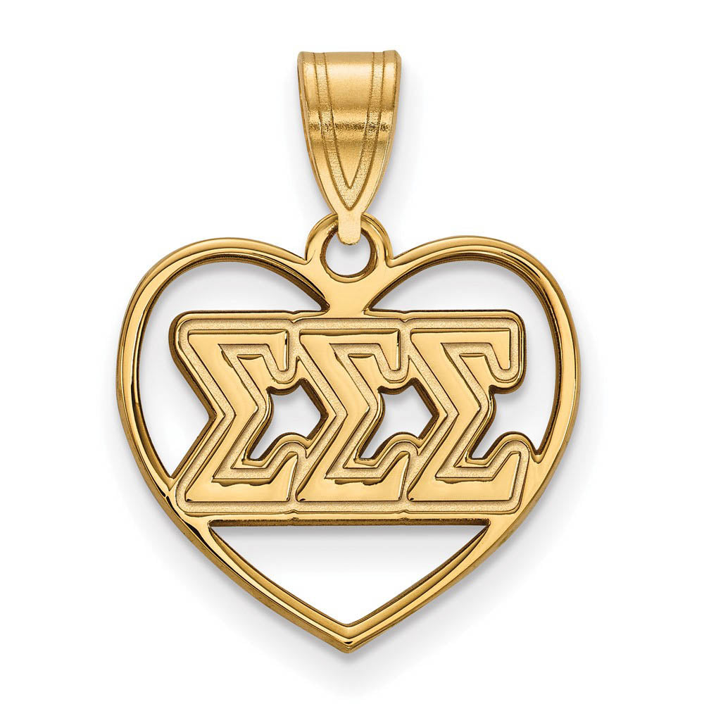 14K Plated Silver Sigma Sigma Sigma Heart Greek Letters Pendant, Item P27126 by The Black Bow Jewelry Co.