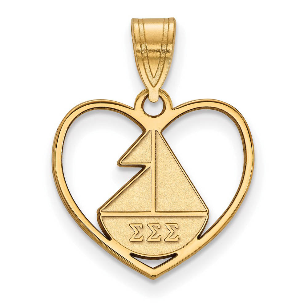 14K Plated Silver Sigma Sigma Sigma Heart Pendant, Item P27131 by The Black Bow Jewelry Co.