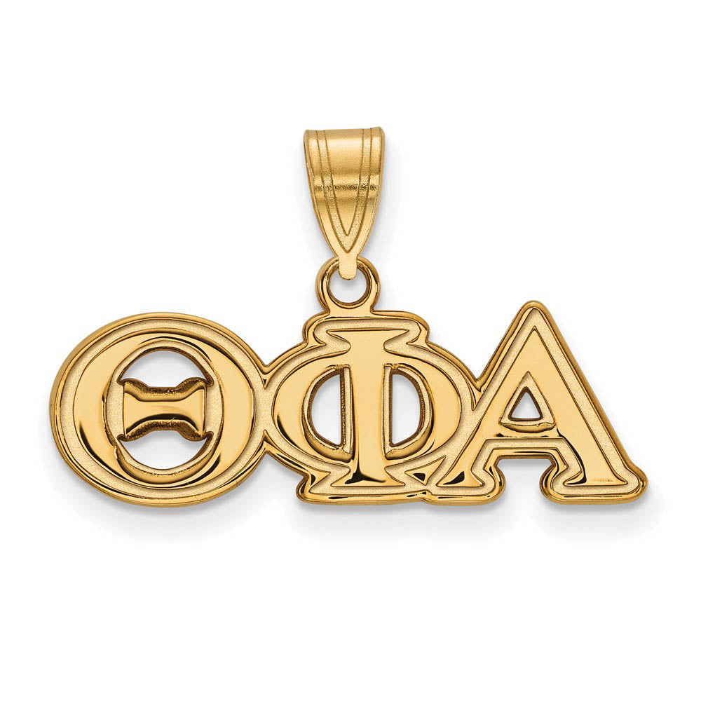 14K Plated Silver Theta Phi Alpha Medium Greek Letters Pendant, Item P27135 by The Black Bow Jewelry Co.