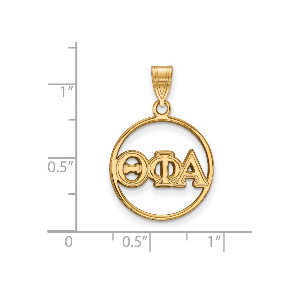 Alternate view of the 14K Plated Silver Theta Phi Alpha Medium Circle Greek Letters Pendant by The Black Bow Jewelry Co.