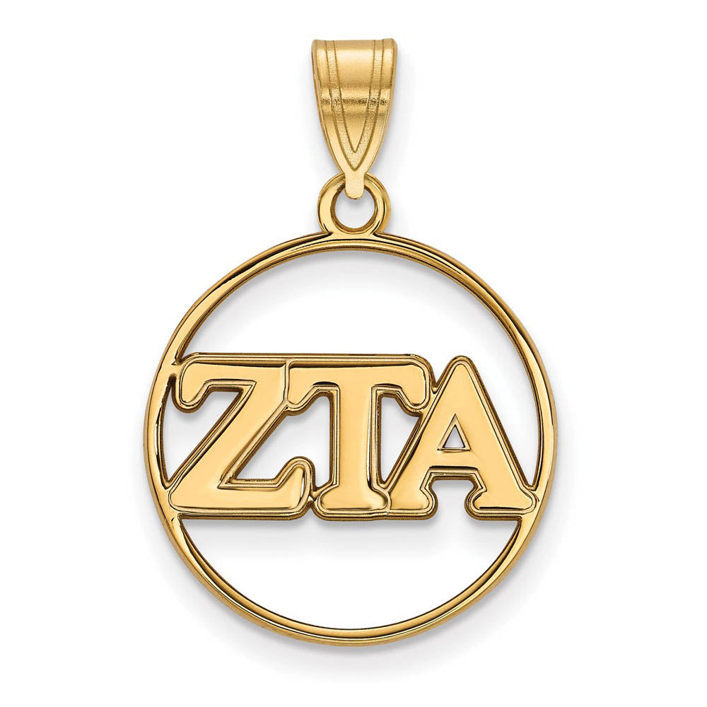 14K Plated Silver Zeta Tau Alpha Medium Circle Greek Letters Pendant, Item P27147 by The Black Bow Jewelry Co.