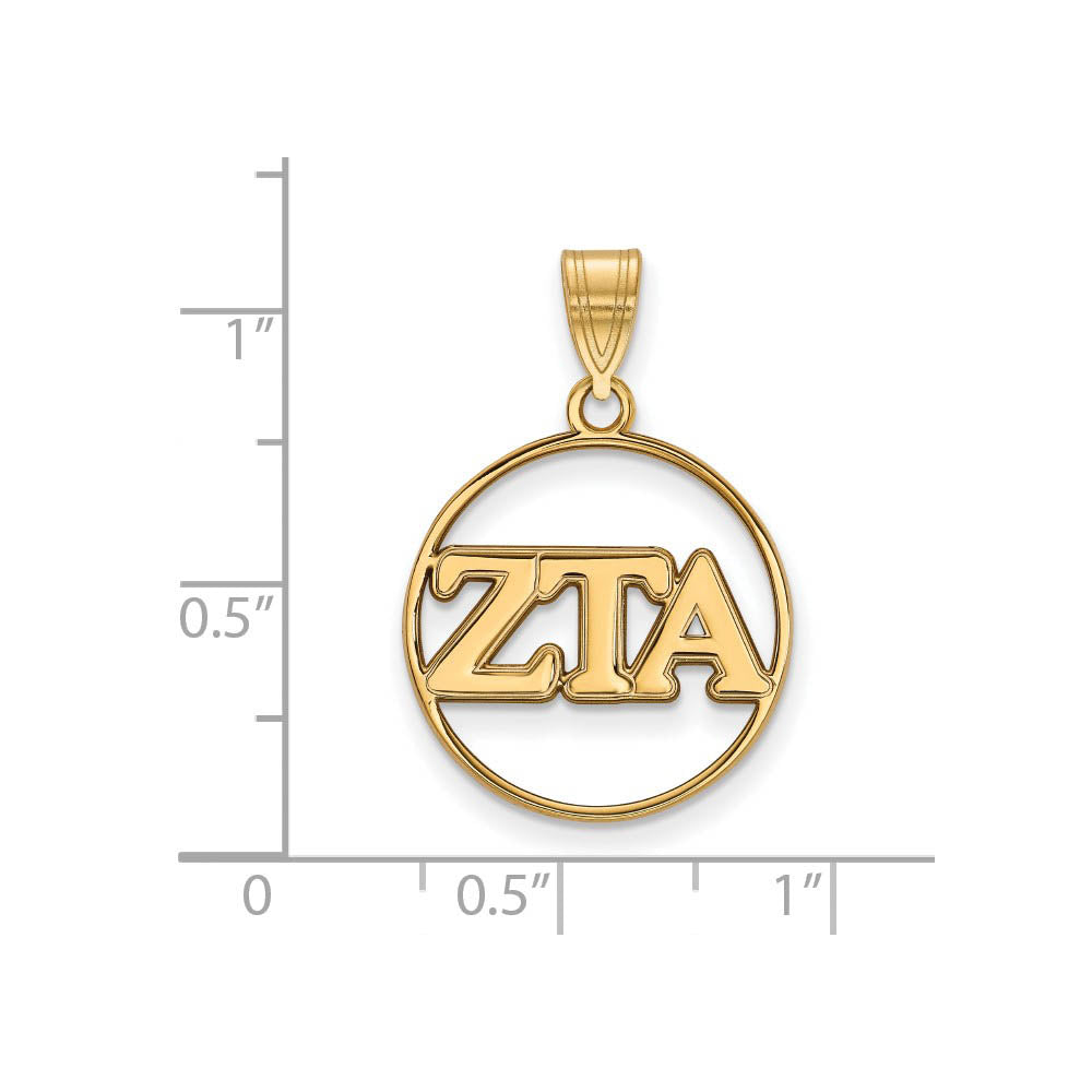 Alternate view of the 14K Plated Silver Zeta Tau Alpha Medium Circle Greek Letters Pendant by The Black Bow Jewelry Co.