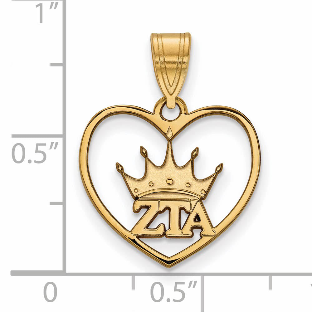 Alternate view of the 14K Plated Silver Zeta Tau Alpha Heart Pendant by The Black Bow Jewelry Co.
