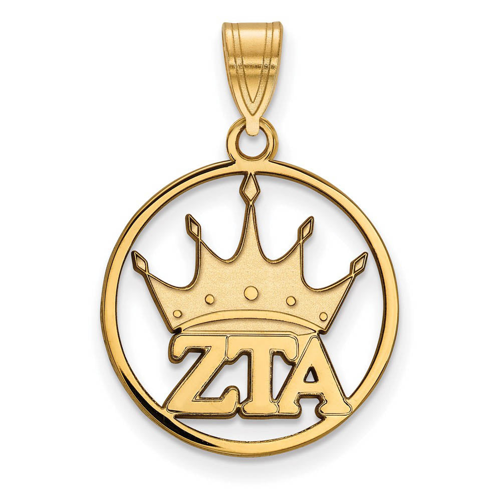 14K Plated Silver Zeta Tau Alpha Medium Circle Pendant, Item P27152 by The Black Bow Jewelry Co.