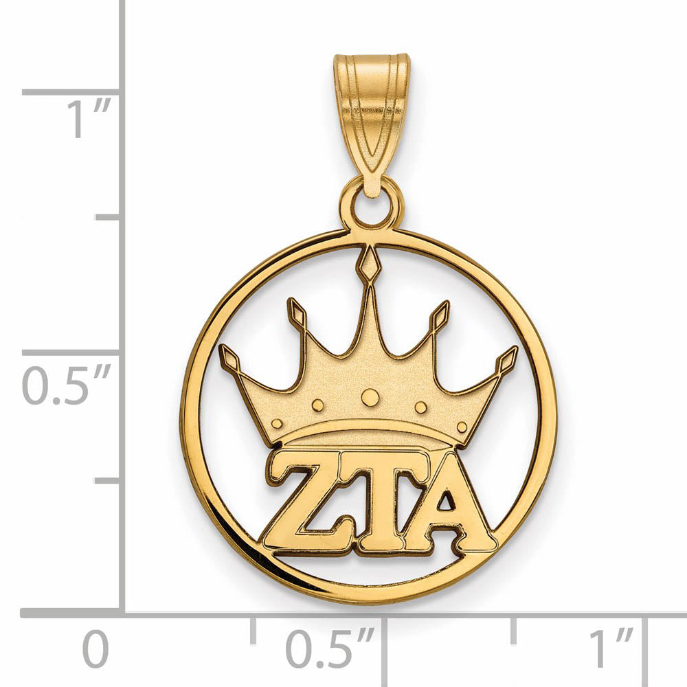 Alternate view of the 14K Plated Silver Zeta Tau Alpha Medium Circle Pendant by The Black Bow Jewelry Co.