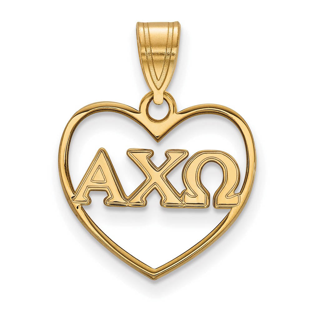 14K Plated Silver Alpha Chi Omega Heart Greek Letters Pendant, Item P27156 by The Black Bow Jewelry Co.