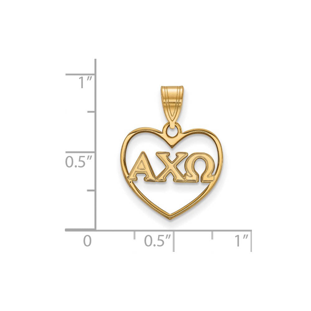 Alternate view of the 14K Plated Silver Alpha Chi Omega Heart Greek Letters Pendant by The Black Bow Jewelry Co.