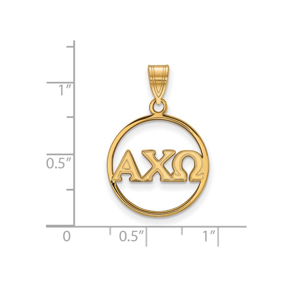 Alternate view of the 14K Plated Silver Alpha Chi Omega Large Circle Greek Letters Pendant by The Black Bow Jewelry Co.