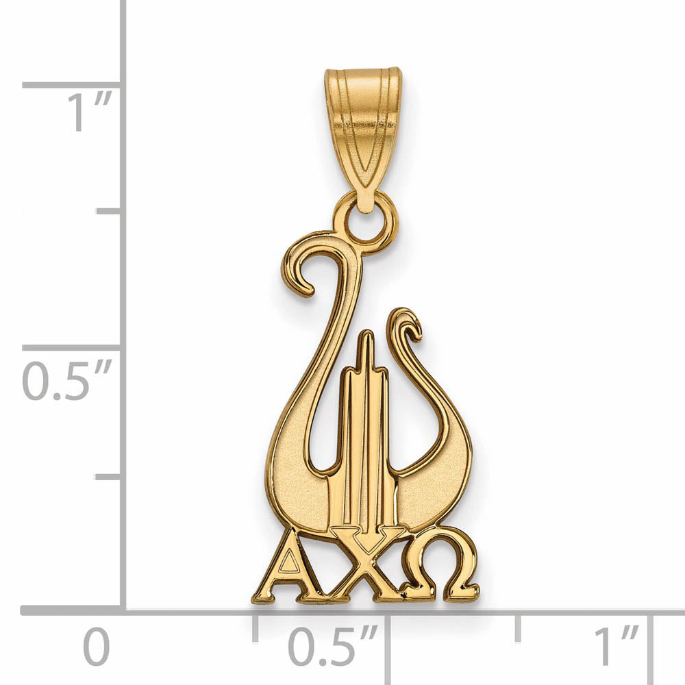 Alternate view of the 14K Plated Silver Alpha Chi Omega Medium Pendant by The Black Bow Jewelry Co.
