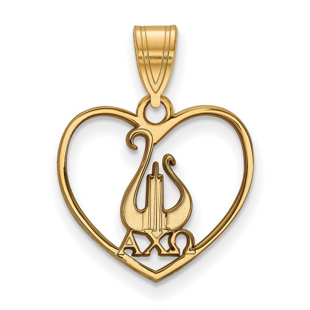14K Plated Silver Alpha Chi Omega Heart Pendant, Item P27161 by The Black Bow Jewelry Co.