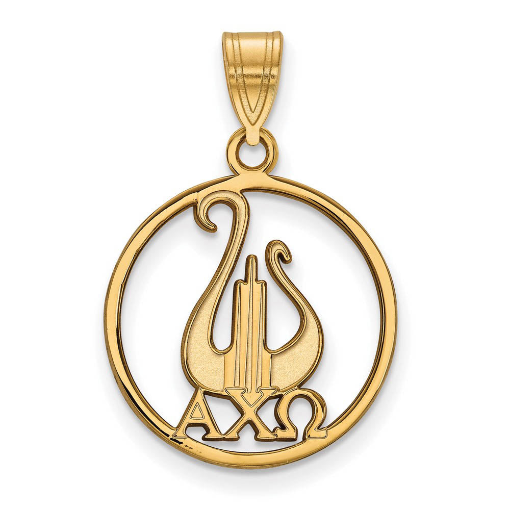 14K Plated Silver Alpha Chi Omega Large Circle Pendant, Item P27162 by The Black Bow Jewelry Co.