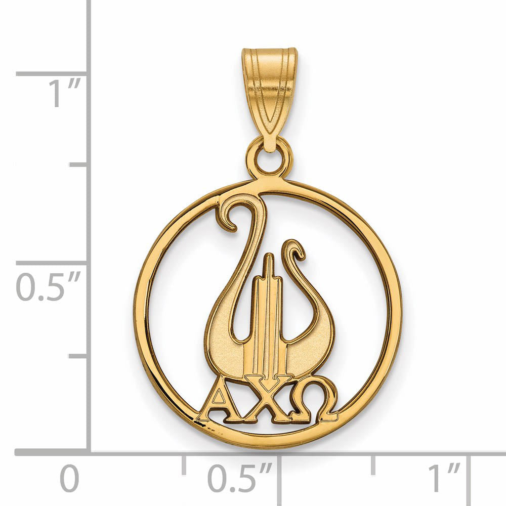 Alternate view of the 14K Plated Silver Alpha Chi Omega Large Circle Pendant by The Black Bow Jewelry Co.