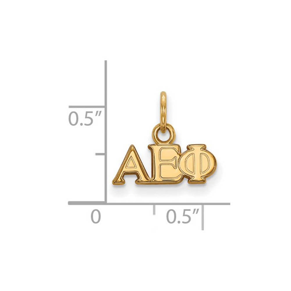 Alternate view of the 14K Gold Plated Silver Alpha Epsilon Phi XS (Tiny) Greek Letters Charm by The Black Bow Jewelry Co.