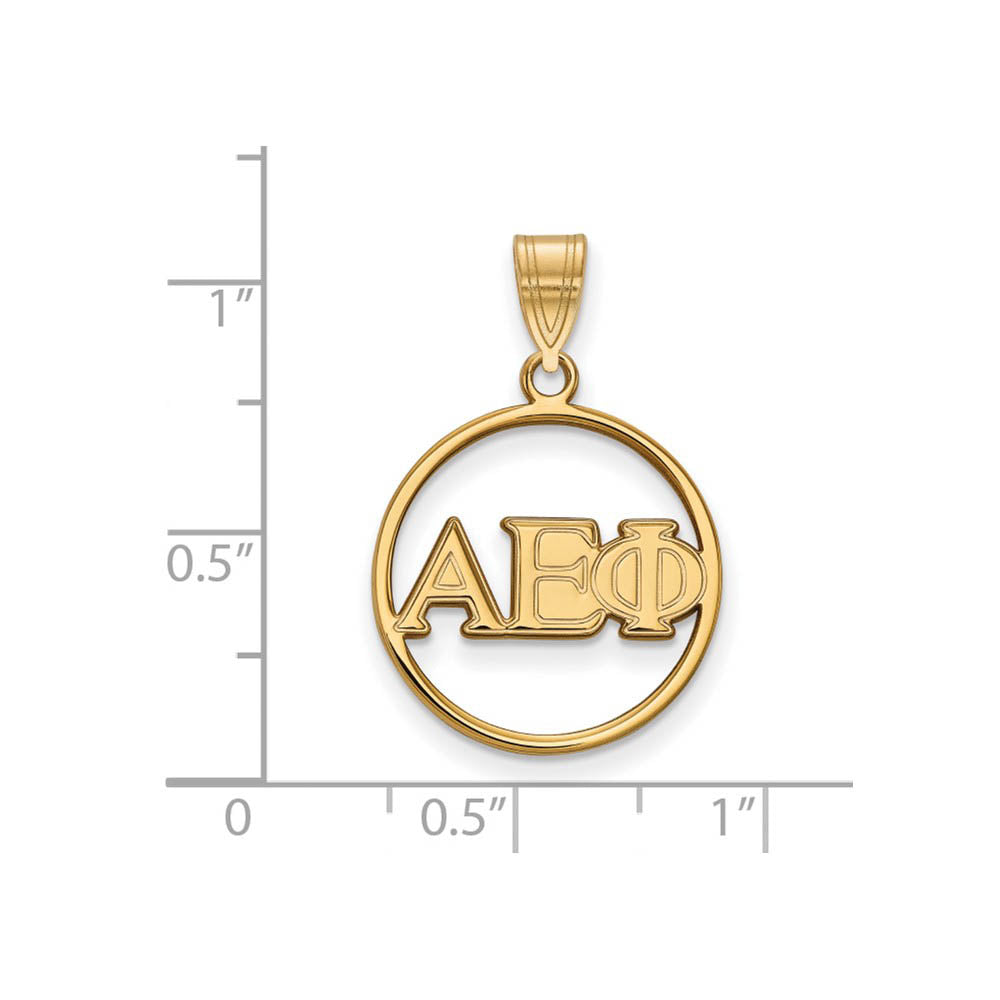 Alternate view of the 14K Plated Silver Alpha Epsilon Phi Small Circle Greek Letters Pendant by The Black Bow Jewelry Co.