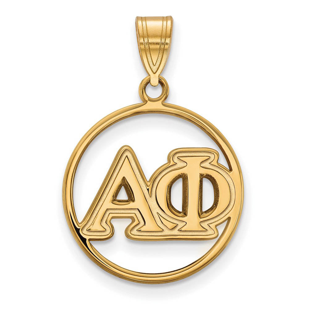 14K Plated Silver Alpha Phi Medium Circle Greek Letters Pendant, Item P27177 by The Black Bow Jewelry Co.
