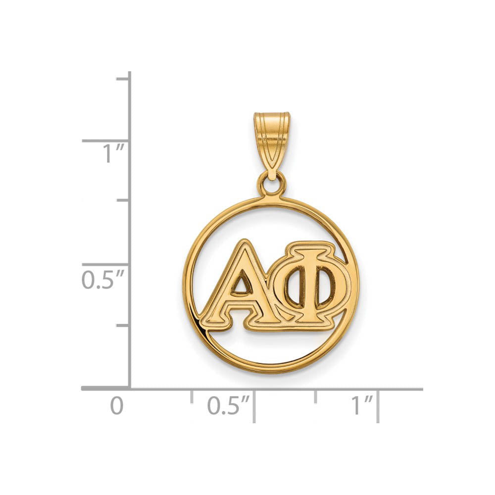 Alternate view of the 14K Plated Silver Alpha Phi Medium Circle Greek Letters Pendant by The Black Bow Jewelry Co.
