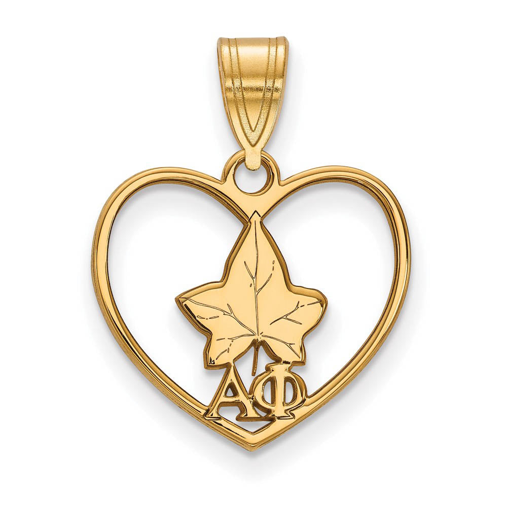 14K Plated Silver Alpha Phi Heart Pendant, Item P27181 by The Black Bow Jewelry Co.
