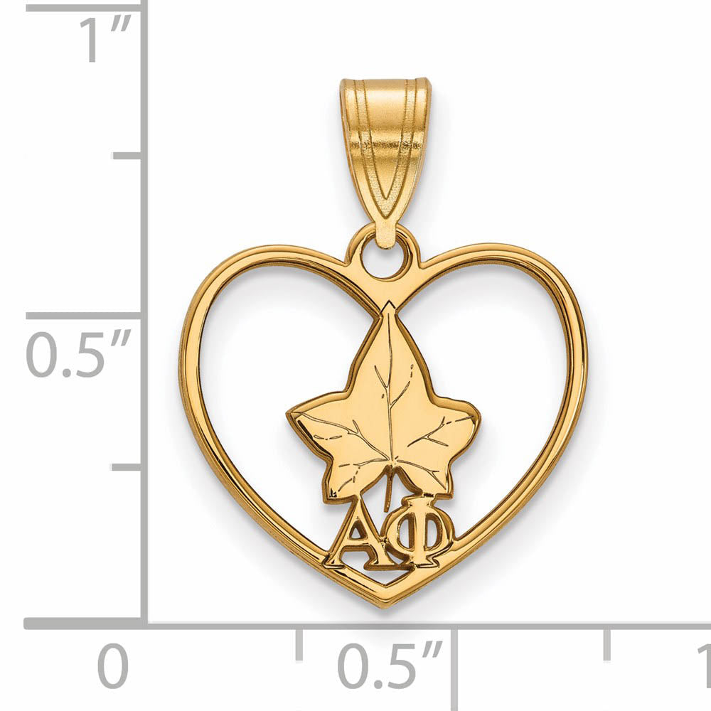 Alternate view of the 14K Plated Silver Alpha Phi Heart Pendant by The Black Bow Jewelry Co.