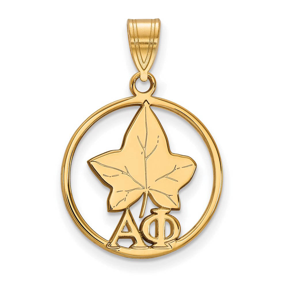 14K Plated Silver Alpha Phi Medium Circle Pendant, Item P27182 by The Black Bow Jewelry Co.