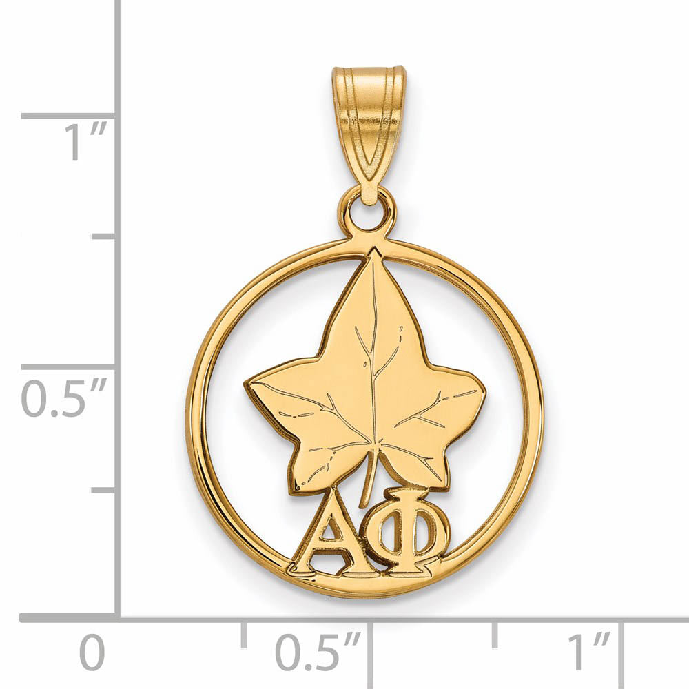 Alternate view of the 14K Plated Silver Alpha Phi Medium Circle Pendant by The Black Bow Jewelry Co.
