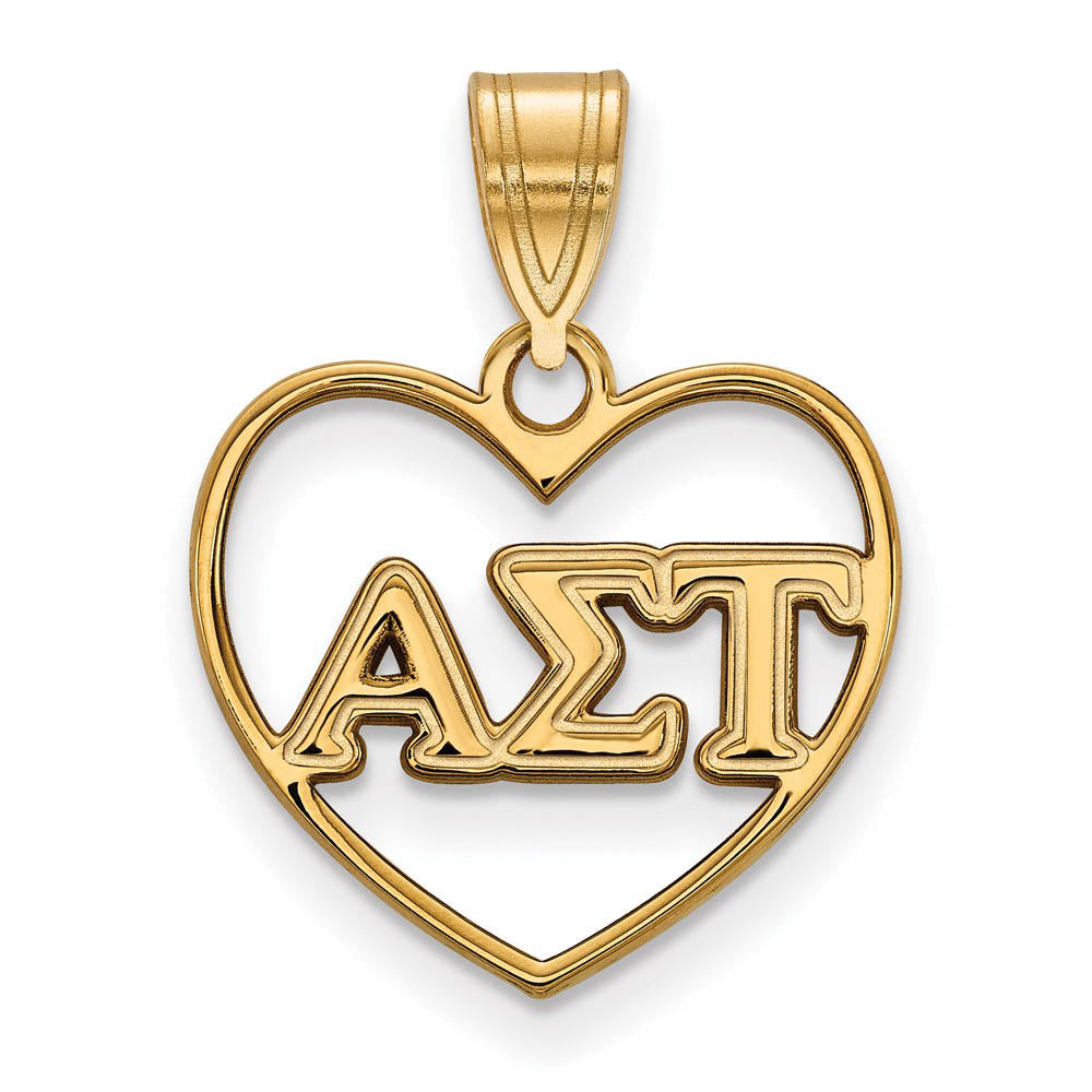 14K Plated Silver Alpha Sigma Tau Heart Greek Letters Pendant, Item P27186 by The Black Bow Jewelry Co.