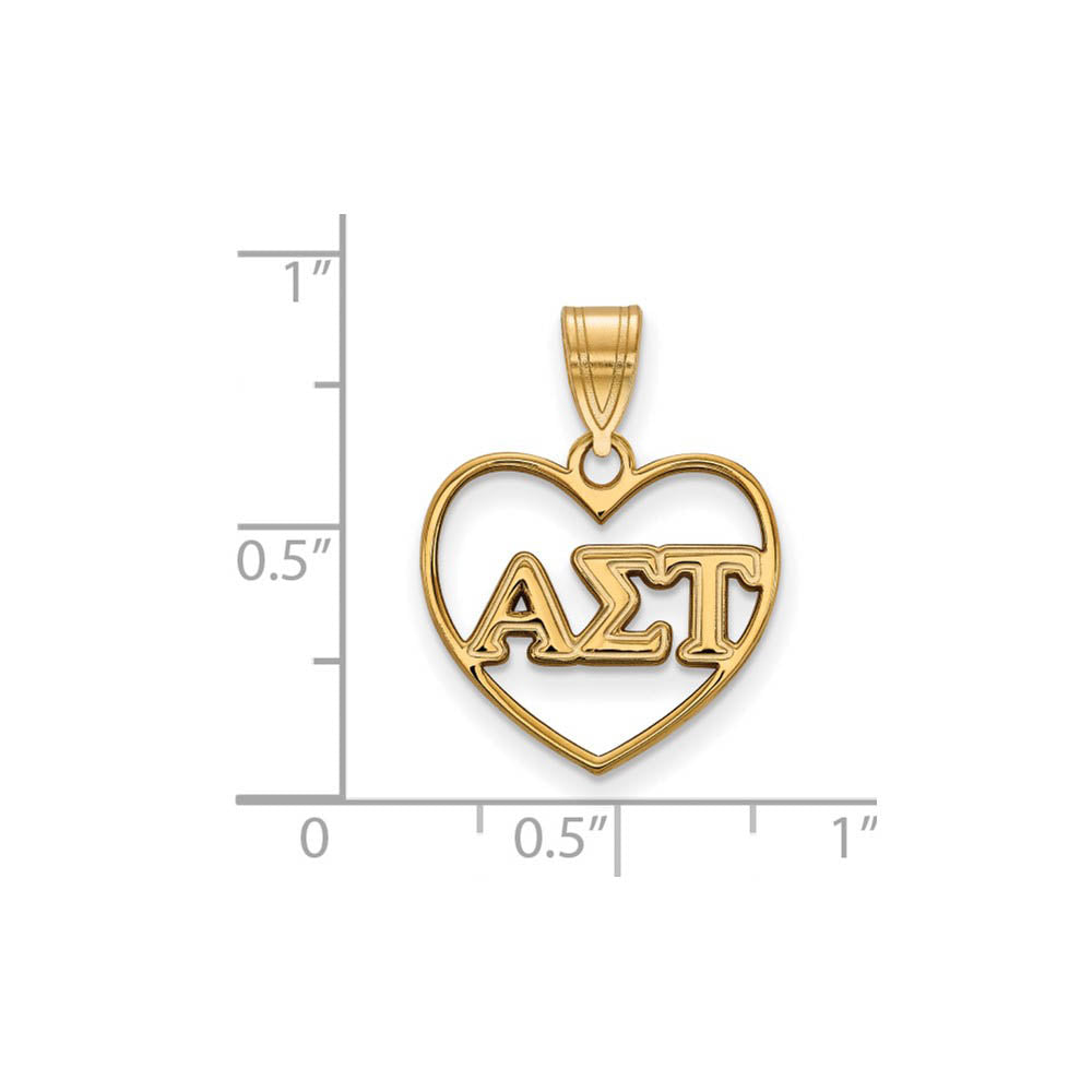Alternate view of the 14K Plated Silver Alpha Sigma Tau Heart Greek Letters Pendant by The Black Bow Jewelry Co.