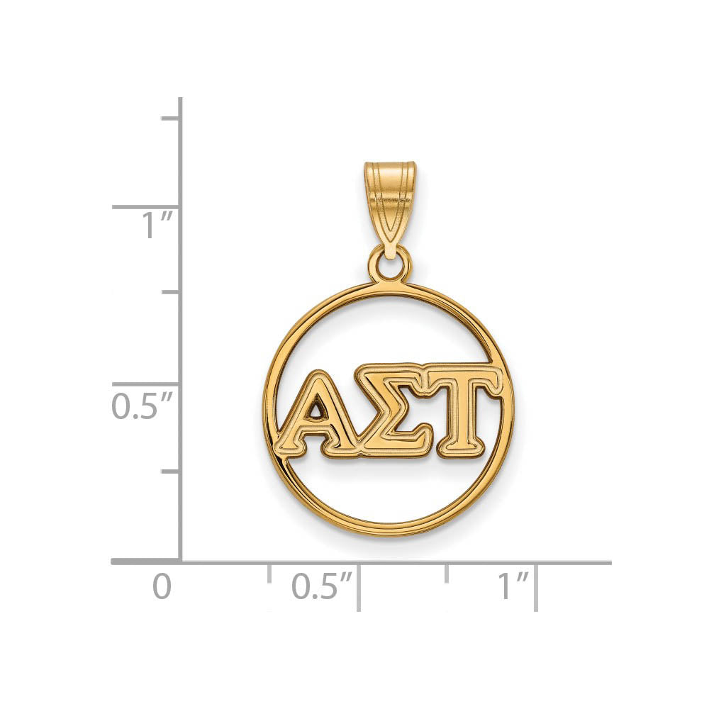 Alternate view of the 14K Plated Silver Alpha Sigma Tau Medium Circle Greek Letters Pendant by The Black Bow Jewelry Co.