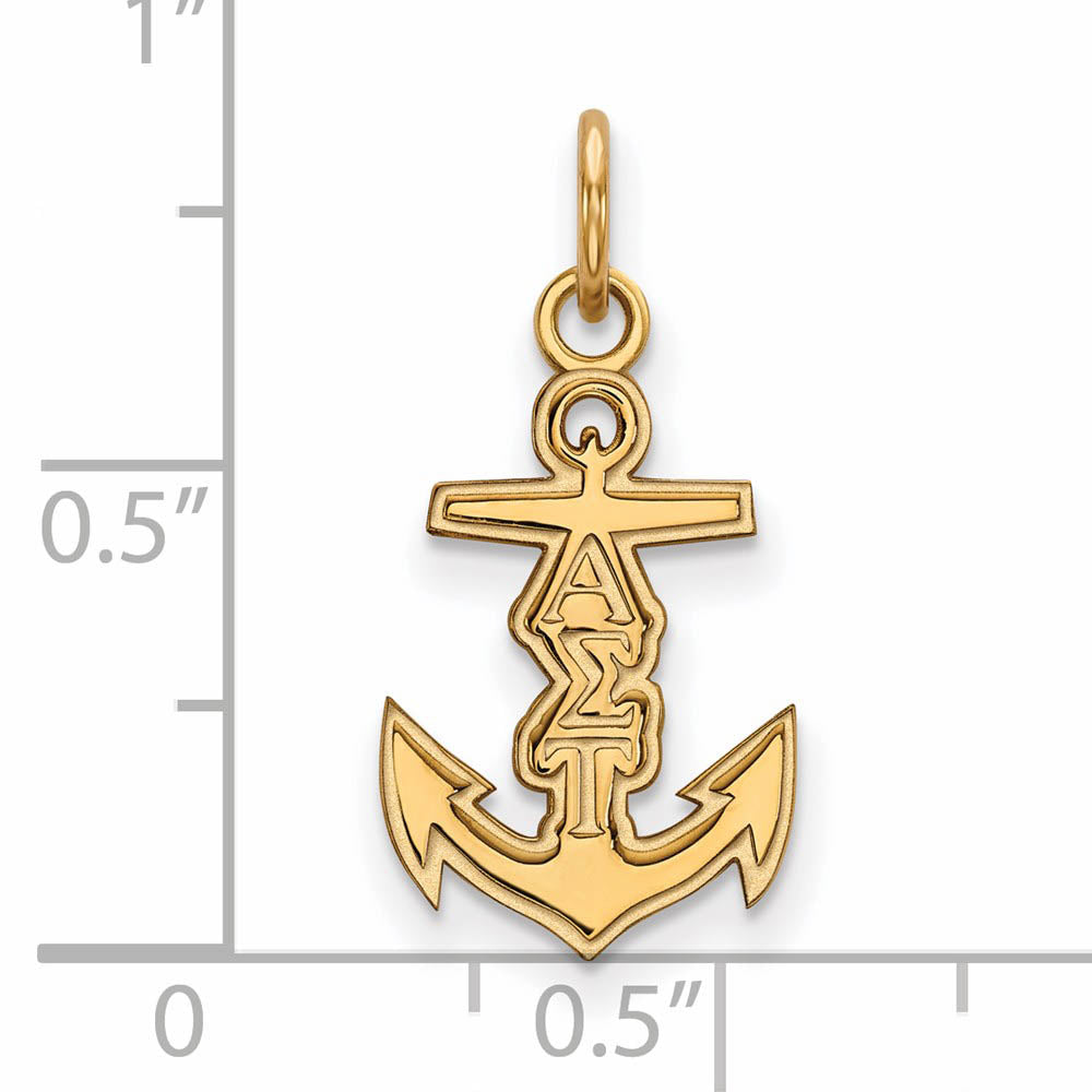 Alternate view of the 14K Gold Plated Silver Alpha Sigma Tau XS (Tiny) Charm or Pendant by The Black Bow Jewelry Co.