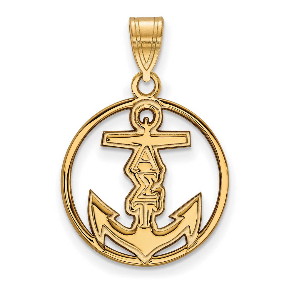 14K Plated Silver Alpha Sigma Tau Medium Circle Pendant, Item P27192 by The Black Bow Jewelry Co.