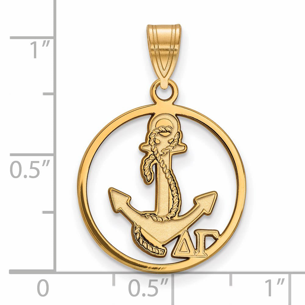 Alternate view of the 14K Plated Silver Delta Gamma Medium Circle Pendant by The Black Bow Jewelry Co.