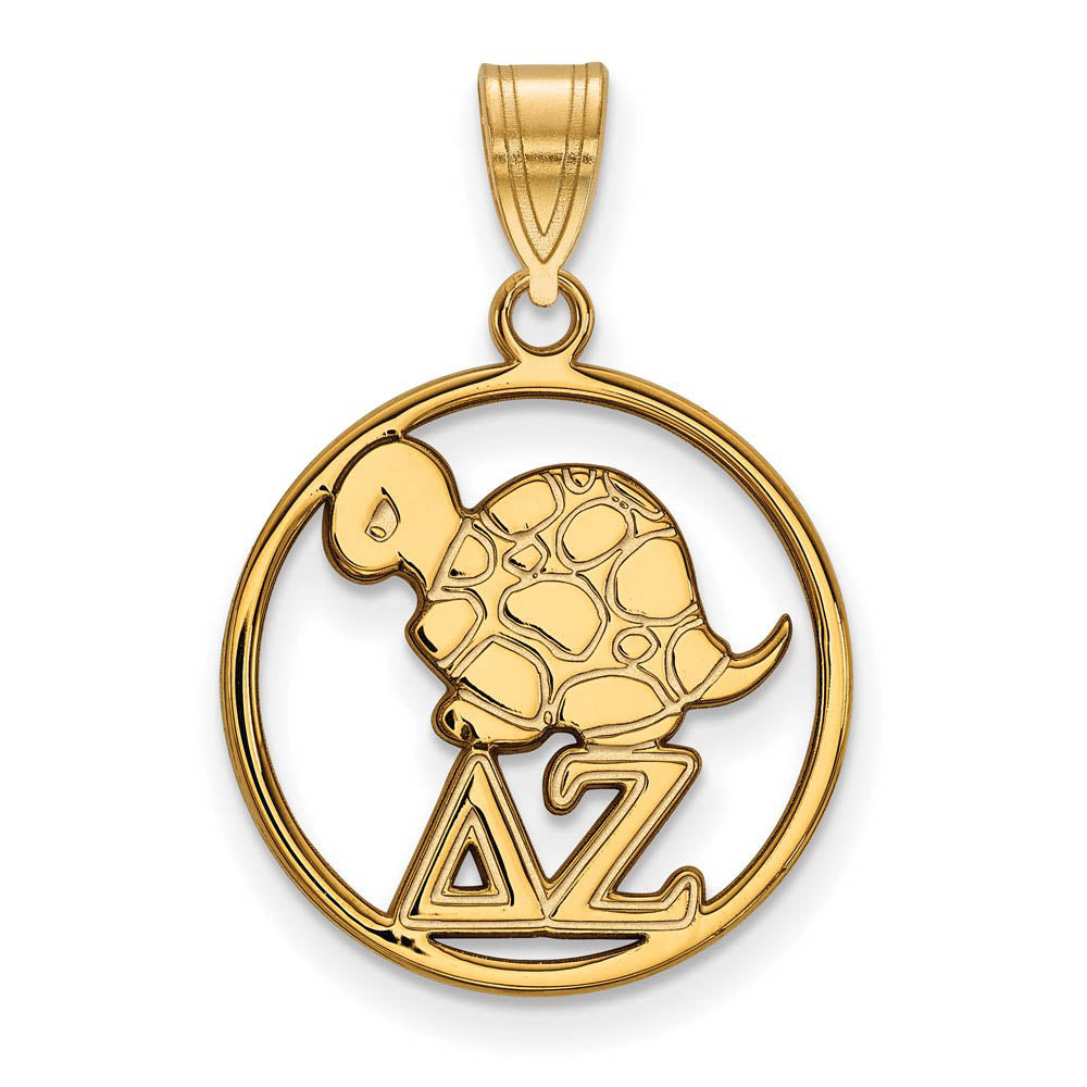 14K Plated Silver Delta Zeta Medium Circle Pendant, Item P27202 by The Black Bow Jewelry Co.