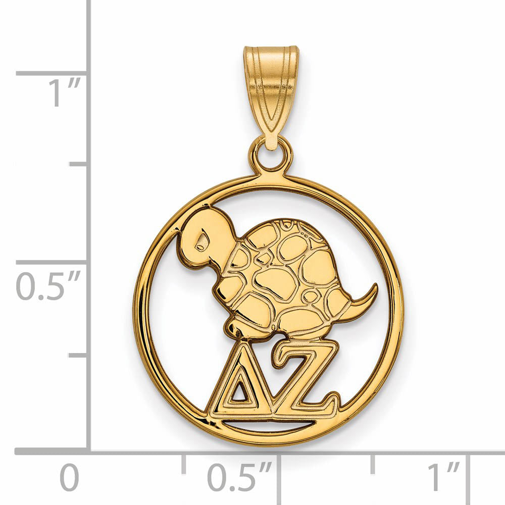 Alternate view of the 14K Plated Silver Delta Zeta Medium Circle Pendant by The Black Bow Jewelry Co.
