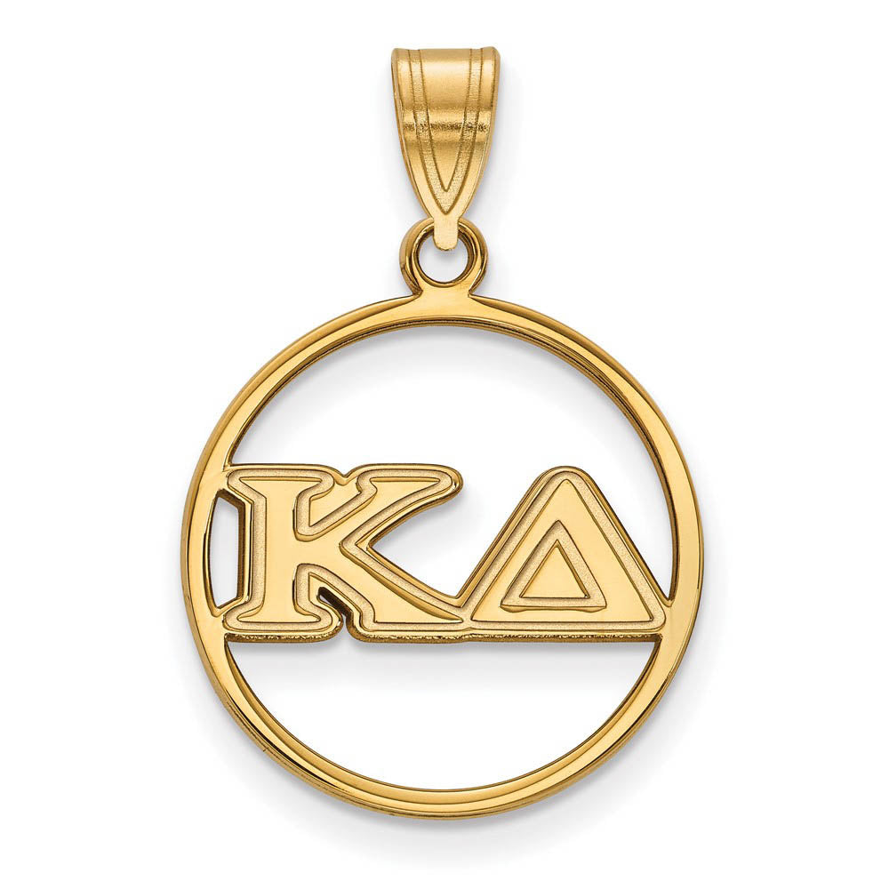 14K Plated Silver Kappa Delta Medium Circle Greek Letters Pendant, Item P27208 by The Black Bow Jewelry Co.