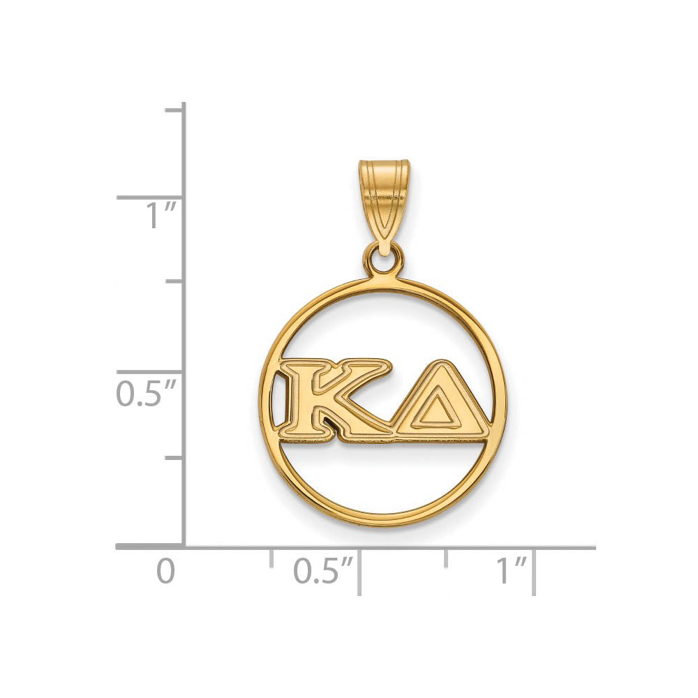 Alternate view of the 14K Plated Silver Kappa Delta Medium Circle Greek Letters Pendant by The Black Bow Jewelry Co.