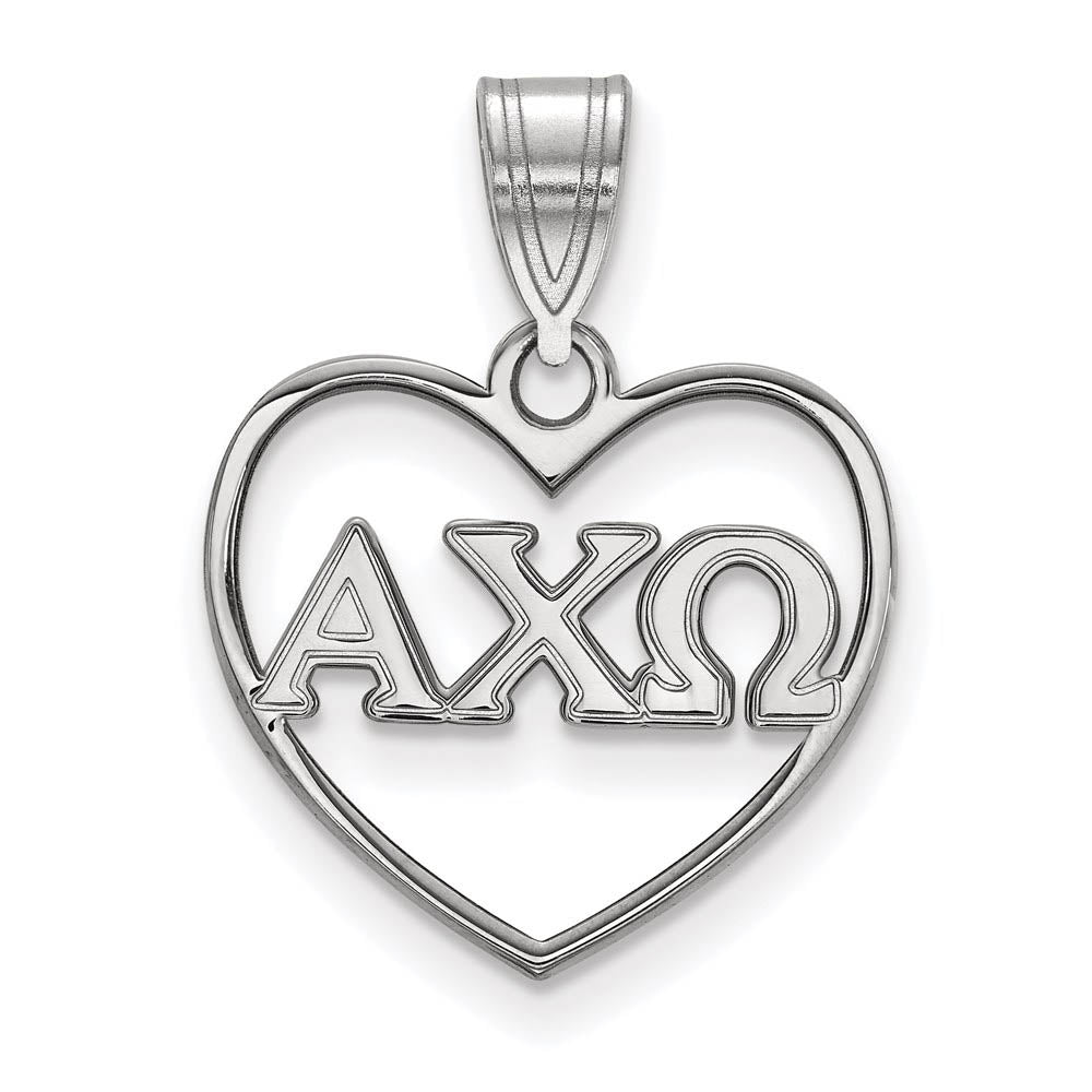 Sterling Silver Alpha Chi Omega Heart Greek Letters Pendant, Item P27228 by The Black Bow Jewelry Co.