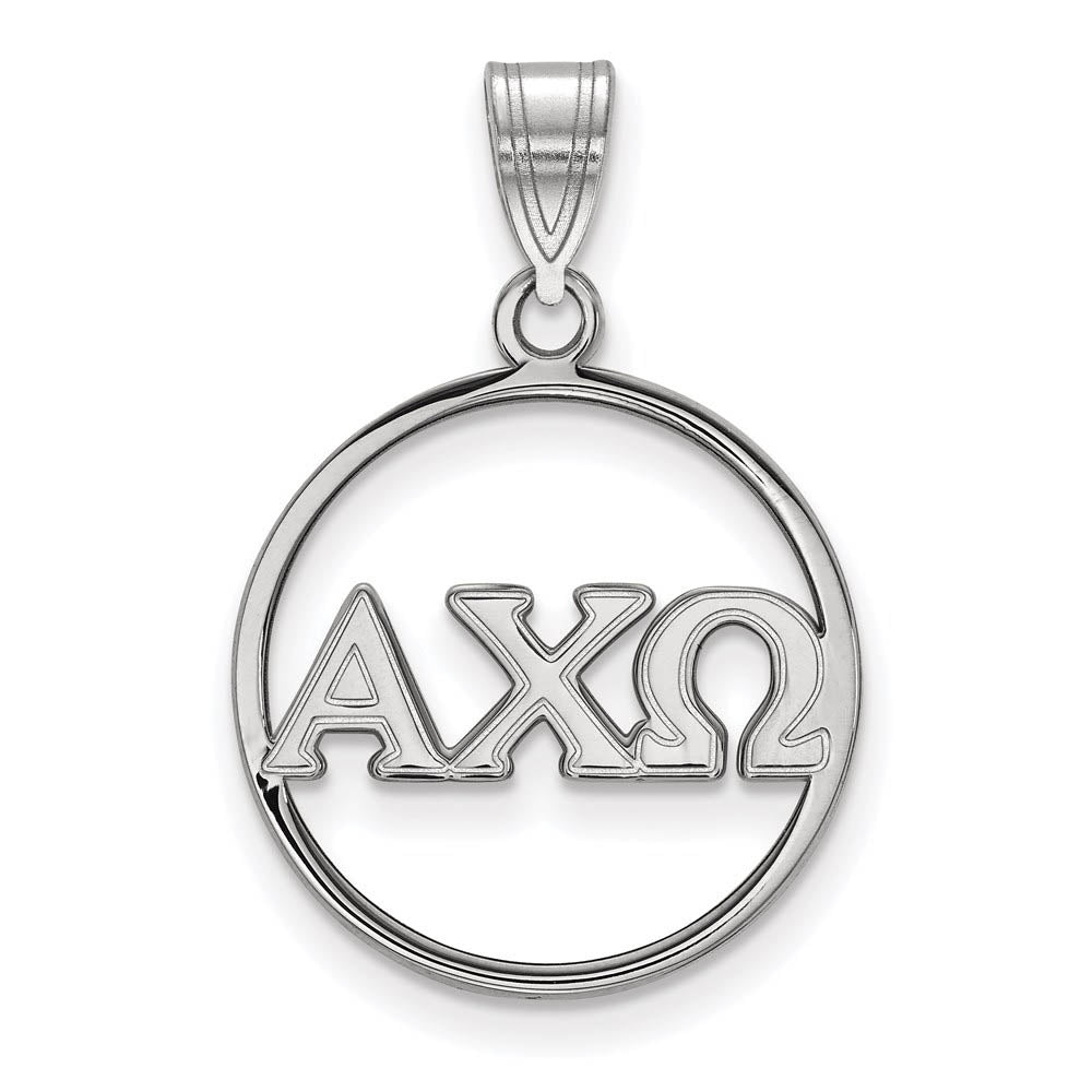 Sterling Silver Alpha Chi Omega Large Circle Greek Letters Pendant, Item P27229 by The Black Bow Jewelry Co.