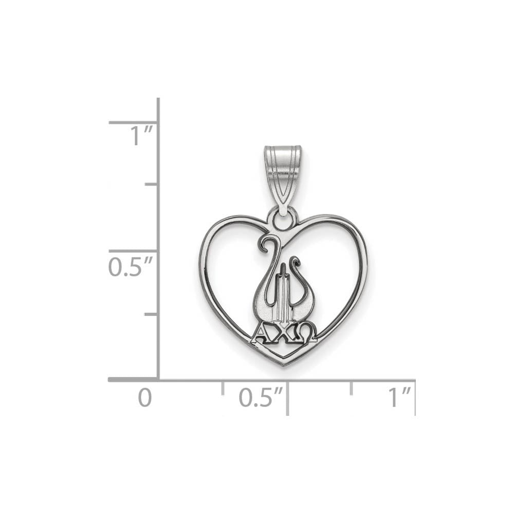 Alternate view of the Sterling Silver Alpha Chi Omega Heart Pendant by The Black Bow Jewelry Co.