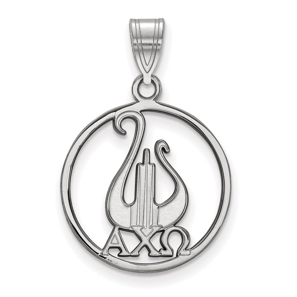 Sterling Silver Alpha Chi Omega Large Circle Pendant, Item P27234 by The Black Bow Jewelry Co.