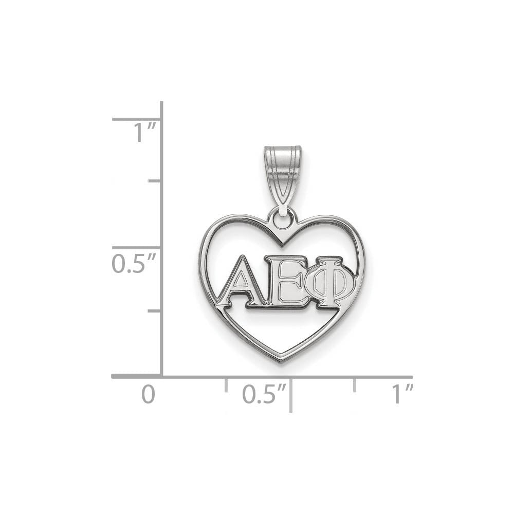 Alternate view of the Sterling Silver Alpha Epsilon Phi Heart Greek Letters Pendant by The Black Bow Jewelry Co.