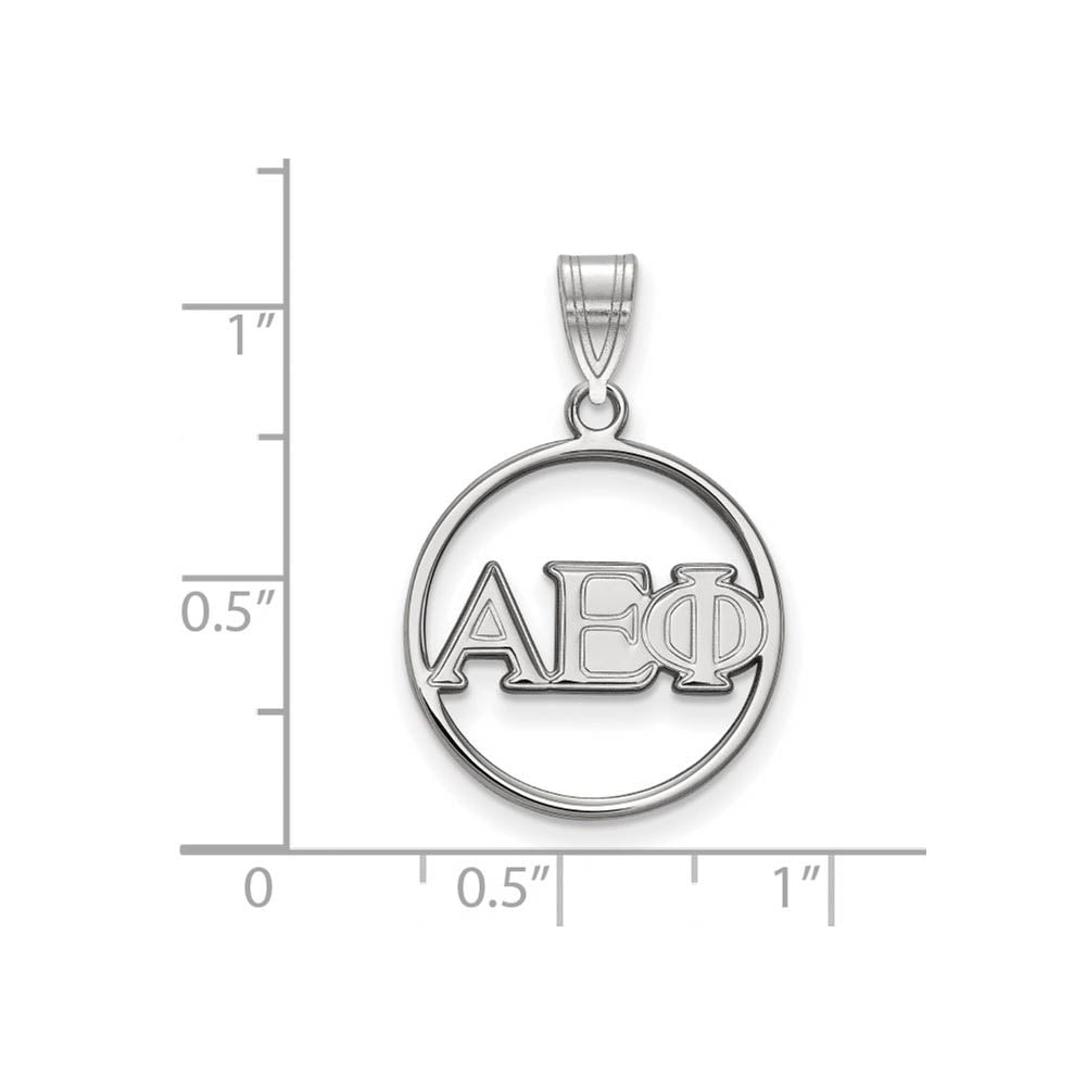 Alternate view of the Sterling Silver Alpha Epsilon Phi Small Circle Greek Letters Pendant by The Black Bow Jewelry Co.
