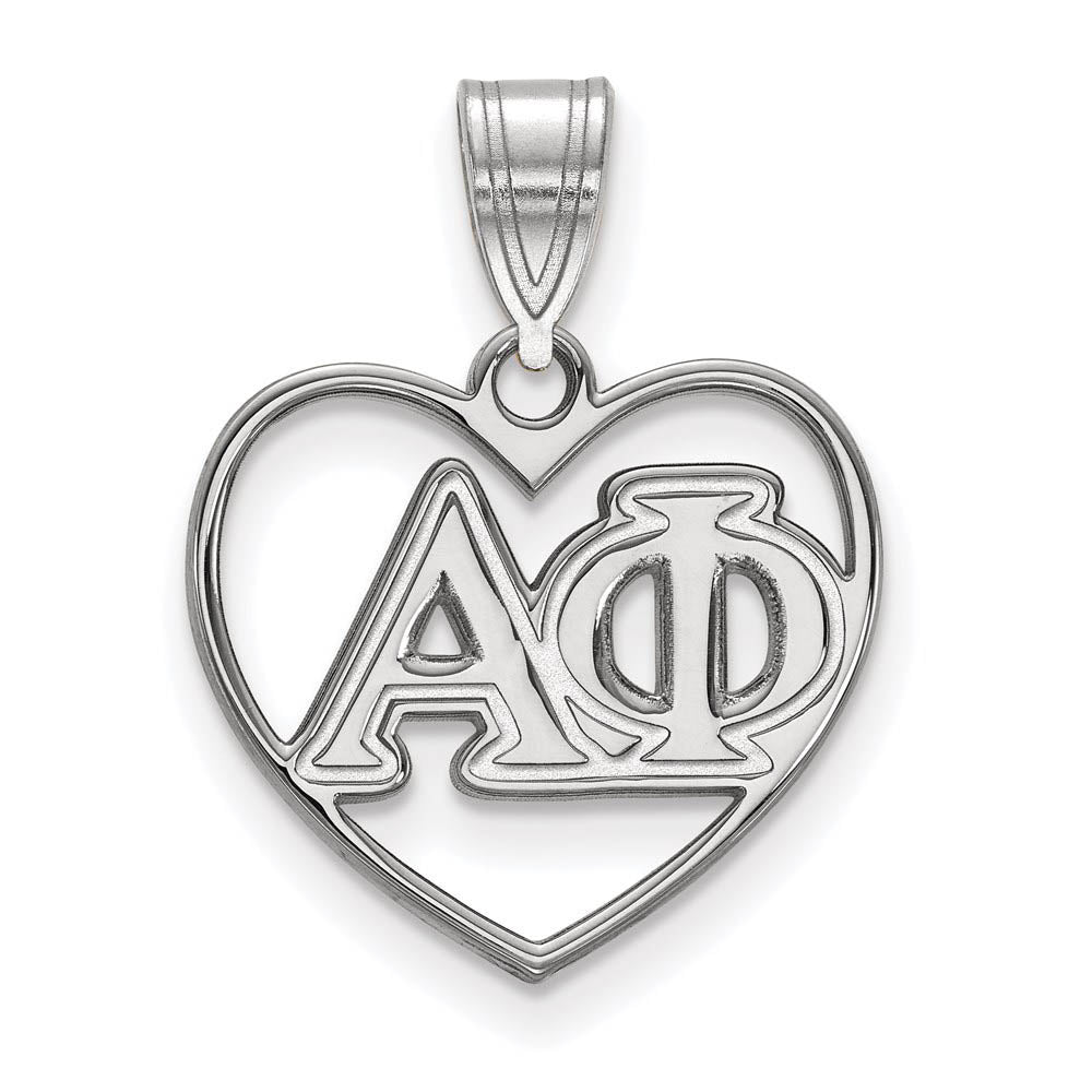 Sterling Silver Alpha Phi Heart Greek Letters Pendant, Item P27278 by The Black Bow Jewelry Co.