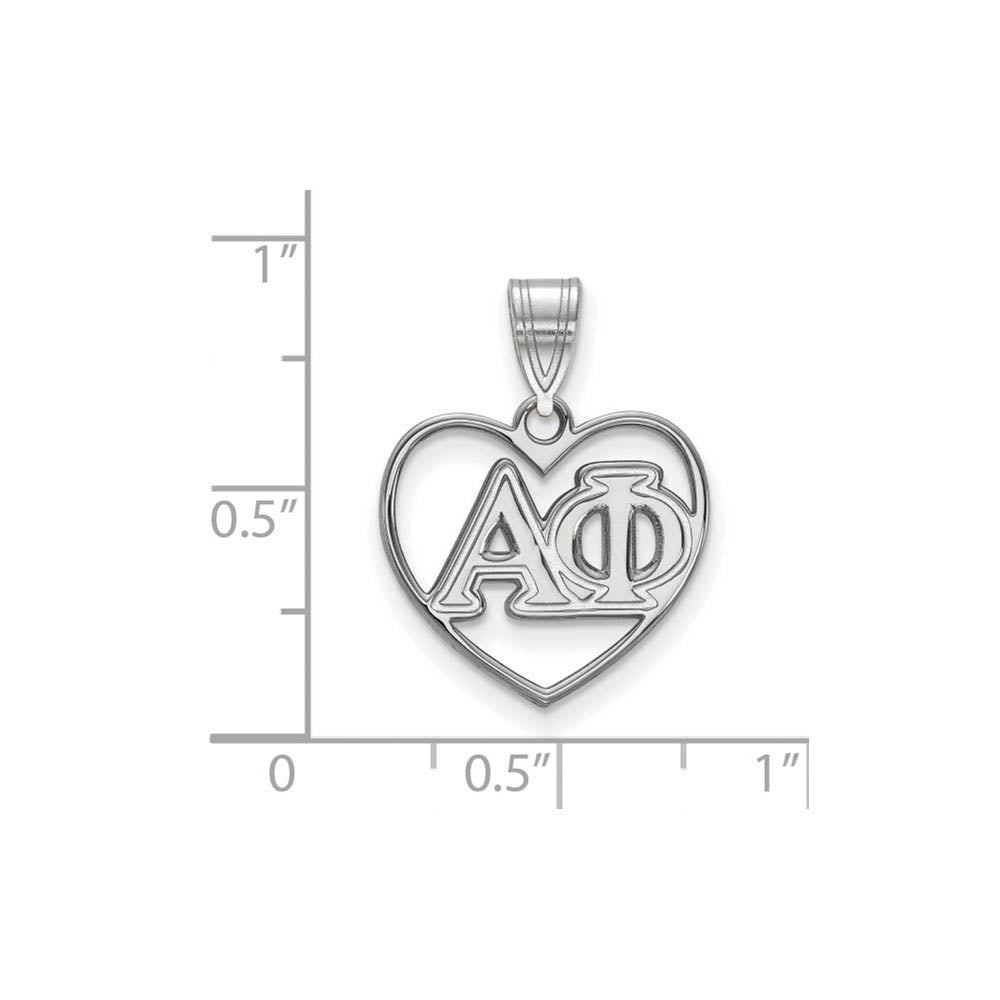 Alternate view of the Sterling Silver Alpha Phi Heart Greek Letters Pendant by The Black Bow Jewelry Co.